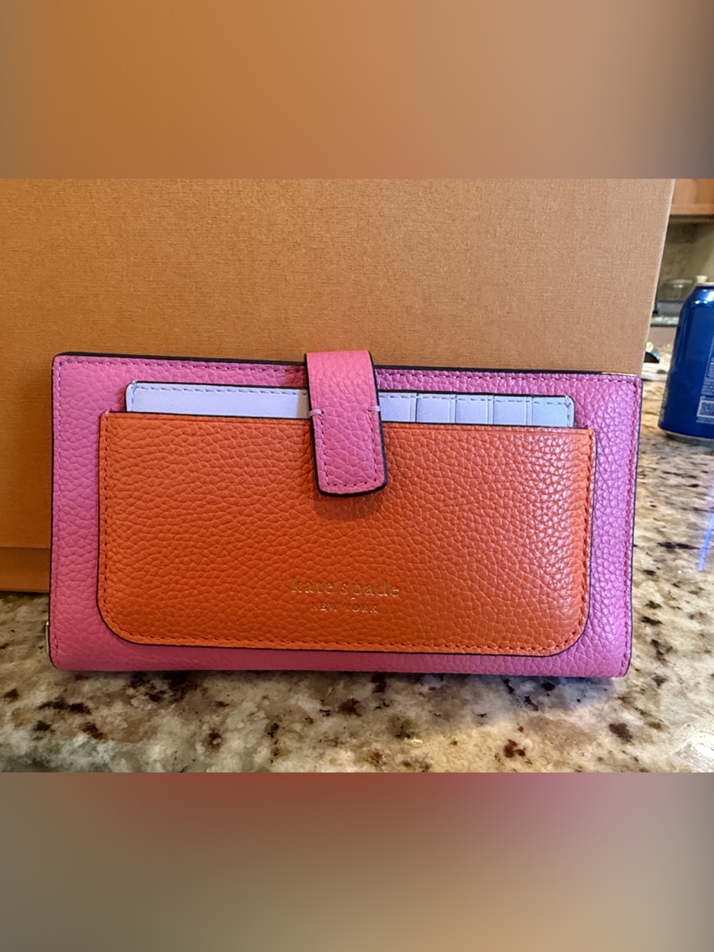 kate spade Pink and Orange Leather Wallet with Card Pocket never used
